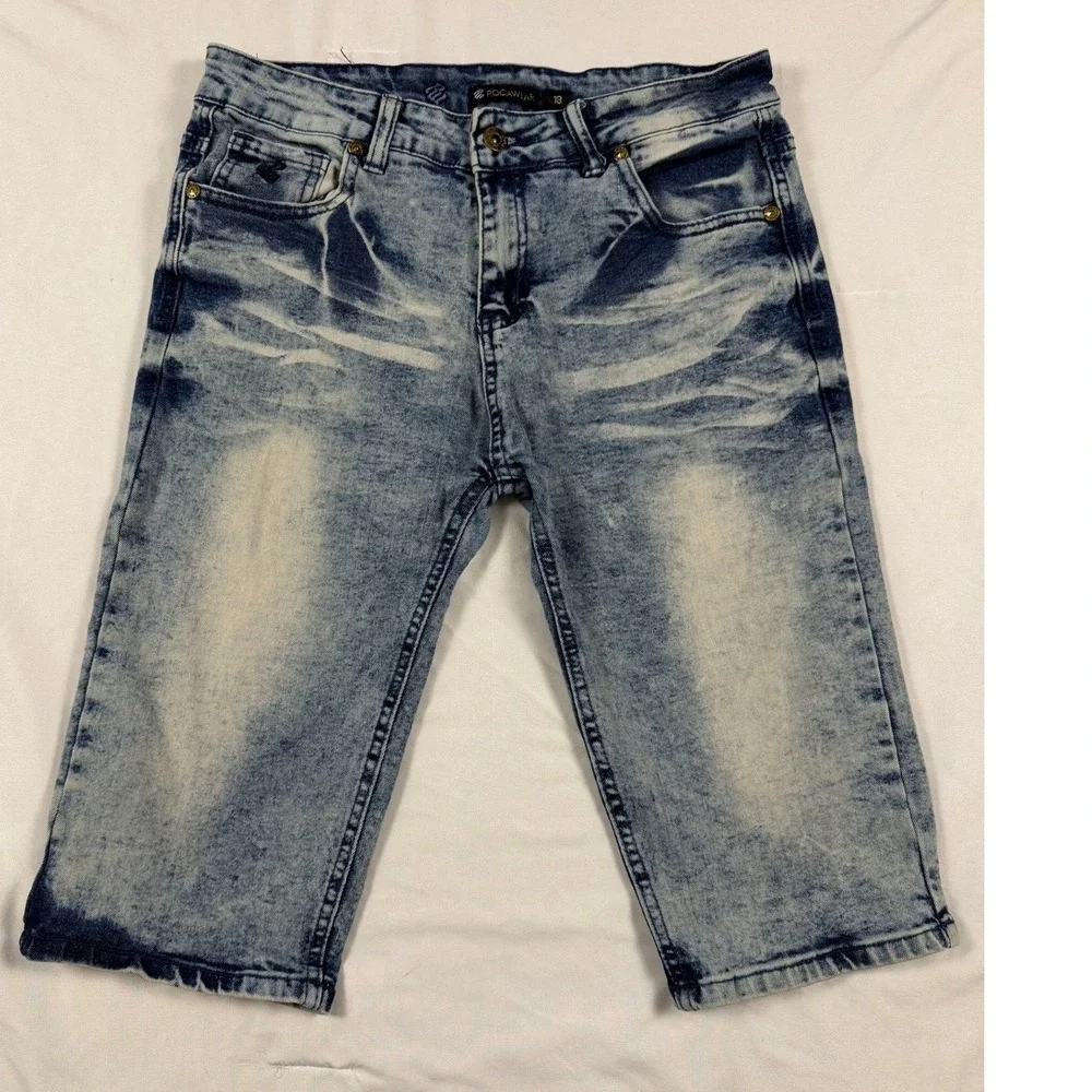 Rocawear Mens Acid Wash Denim Shorts Size‎ 18 Embroidered Logo Y2K Streetwear